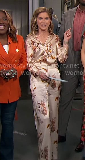 Natalie’s cream floral shirt and pants set on The Talk