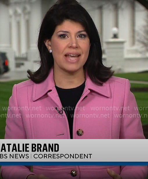 Natalie Brand’s pink coat on CBS Mornings