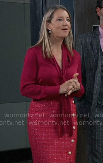 Nina’s red tweed button front skirt on General Hospital