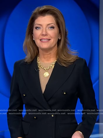 Norah’s black double breasted blazer on CBS Evening News