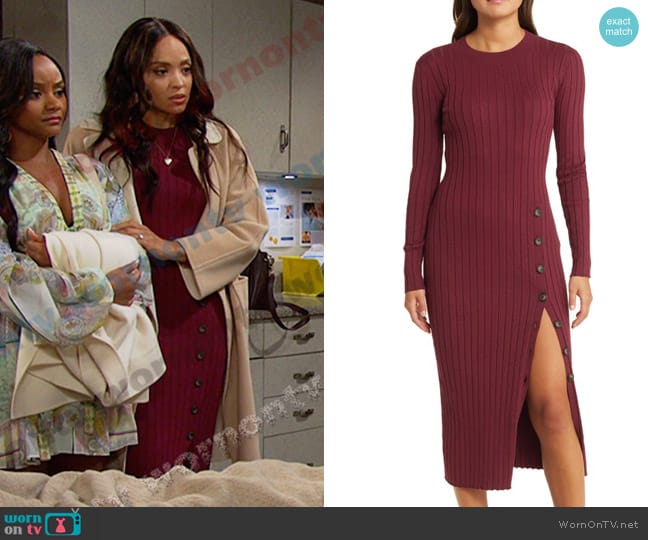 Open Edit Button Sweater Midi Dress worn by Lani Price (Sal Stowers) on Days of our Lives