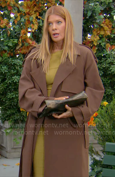 Phyllis’ brown oversized trench coat on The Young and the Restless