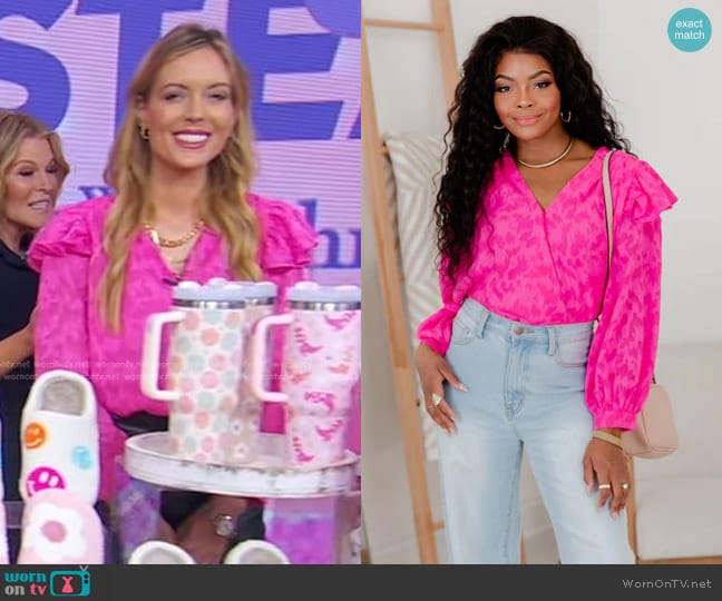 Pink Lily Nothing Has Changed Ruffle Shoulder Floral Textured Bodysuit worn by Tori Gerbig on Good Morning America