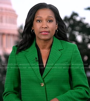 Rachel’s green tweed blazer on Good Morning America