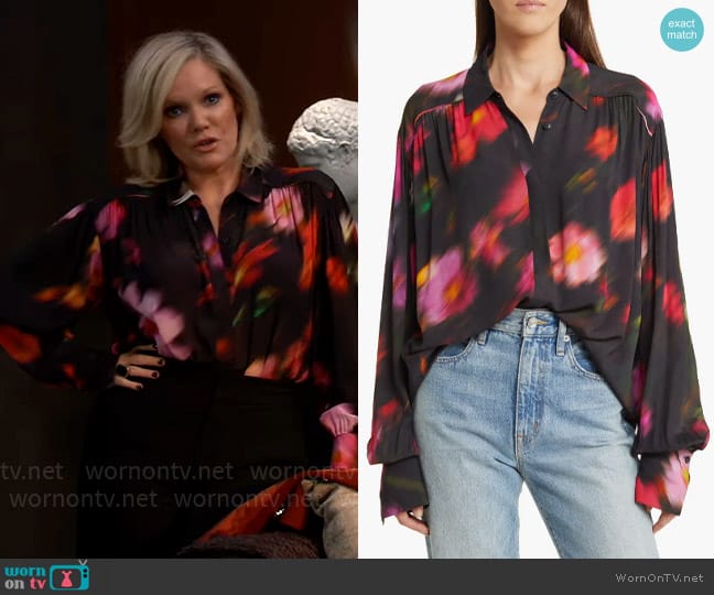 Rag & Bone Aubrey Blouse in Black Floral worn by Ava Jerome (Maura West) on General Hospital