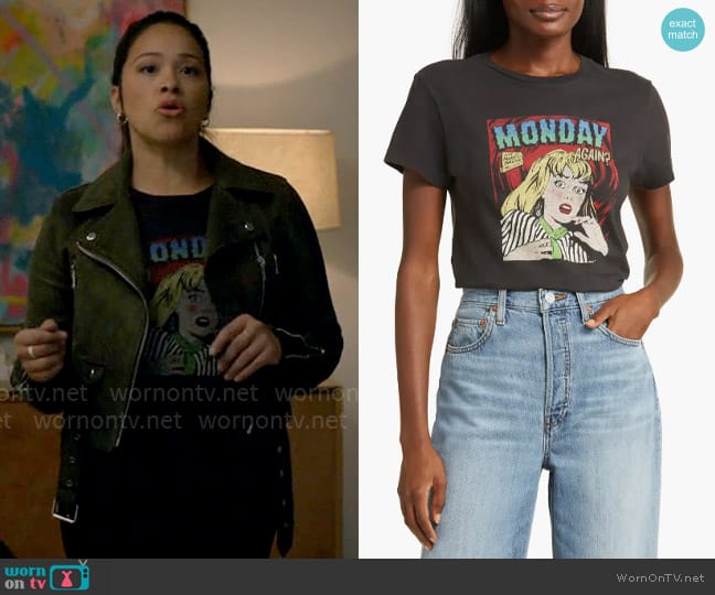 Re/Done Monday Again Cotton T-Shirt worn by Nell Serrano (Gina Rodriguez) on Not Dead Yet