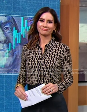 Rebecca’s black link chain print blouse on Good Morning America