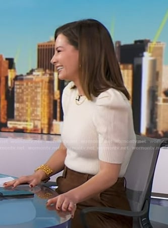 Rebecca’s white ribbed puff sleeve sweater on Good Morning America