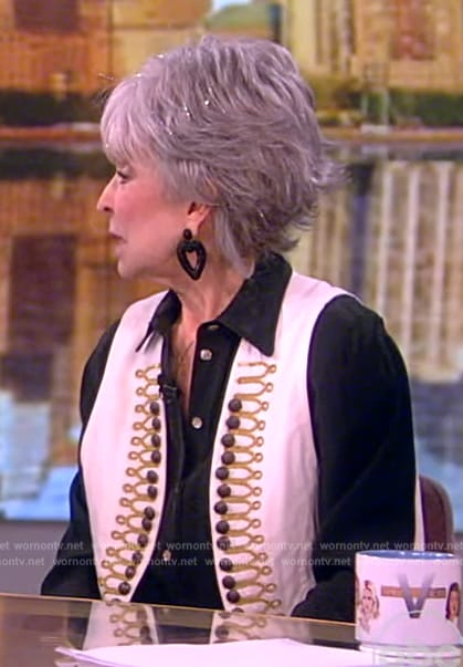 Rita Moreno’s white embroidered vest on The View