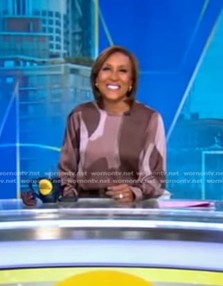 Robin’s brown abstract print blouse on Good Morning America