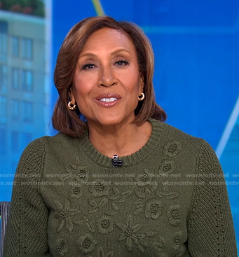 Robin’s green floral knit sweater on Good Morning America