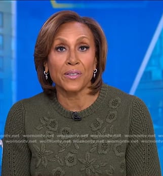 Robin’s green floral knit sweater on Good Morning America