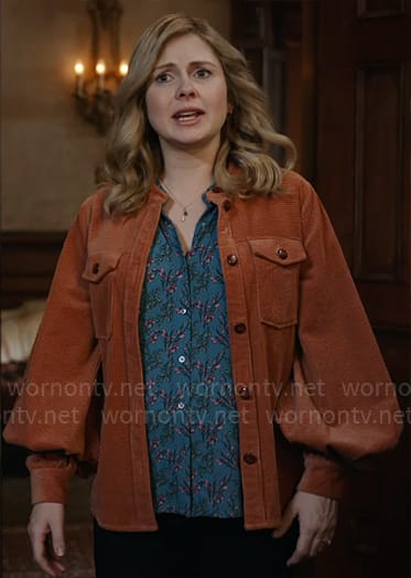 Sam’s blue floral top and corduroy jacket on Ghosts