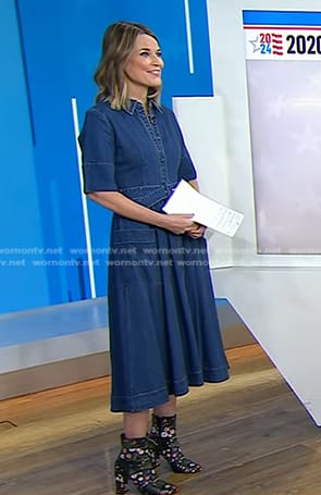 Savannah’s denim belted dress and floral bootie on Today