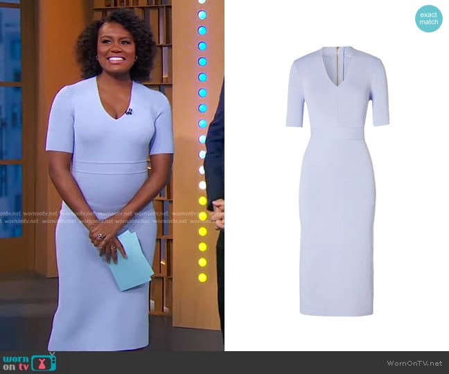 Scanlan Theodore Belted Crepe-Knit Midi-Dress in Lilac worn by Janai Norman on Good Morning America
