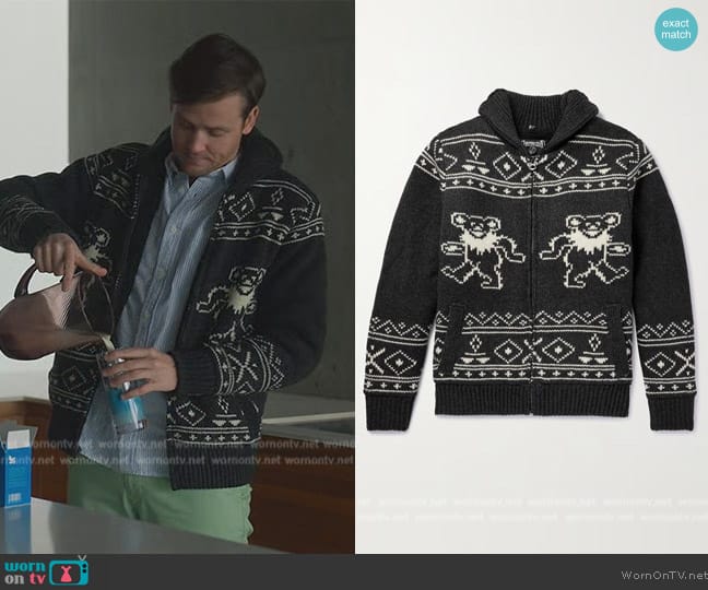 Schott Grateful Dead Shawl-Collar Intarsia Wool-Blend Cardigan worn by (Jack Cutmore-Scott) on Death and Other Details