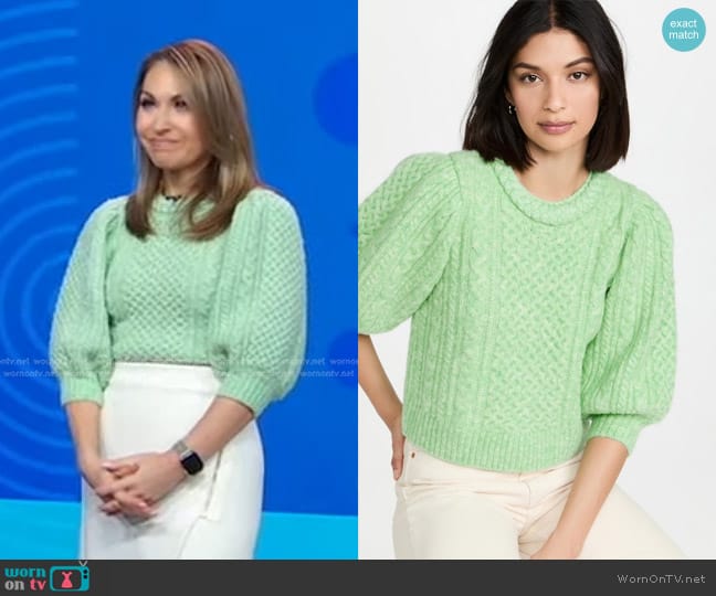 Sea Ebba Cable Sweater in Mint worn by Lori Bergamotto on Good Morning America