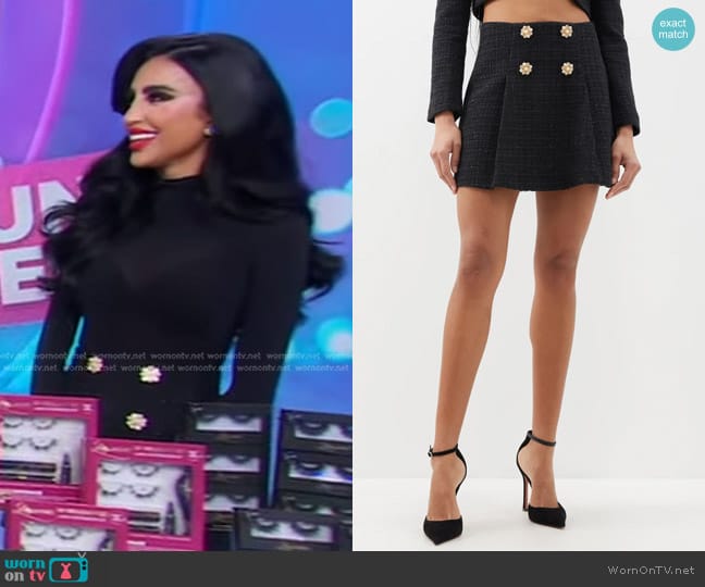 Self Portrait High-Rise Bouclé-Tweed Mini Skirt worn by Lilly Ghalichi on Good Morning America