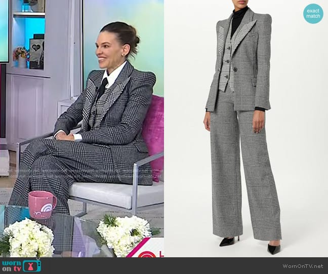 Sergio Hudson Prince Of Wales Check Classic Vest worn by Hilary Swank on Today