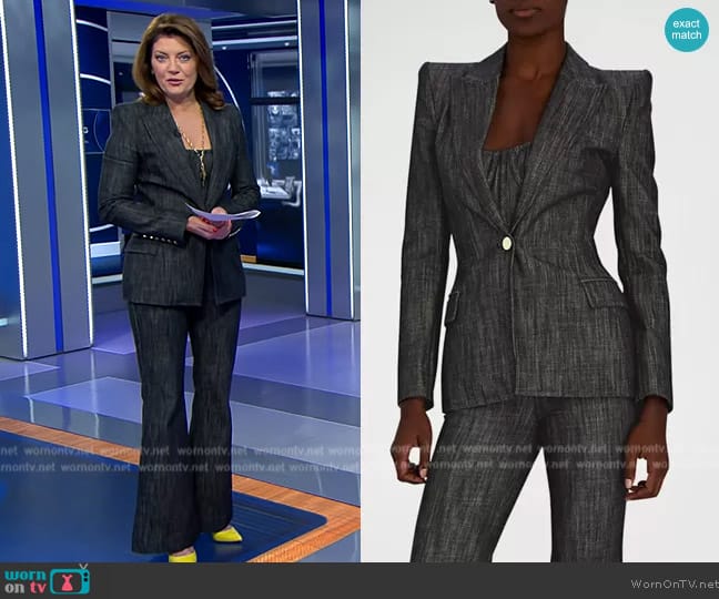 Sergio Hudson Strapless Bustier Top worn by Norah O'Donnell on CBS Evening News