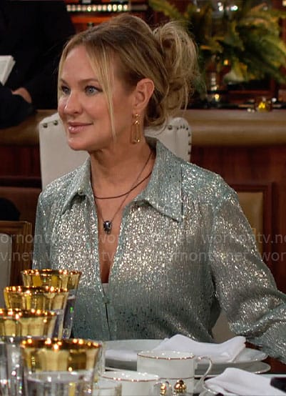 Sharon’s sparkly mint green top on The Young and the Restless