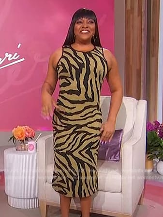 Sherri’s tiger stripe sleeveless dress on Sherri