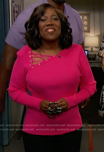 Sheryl’s pink lace-up detail sweater on The Talk