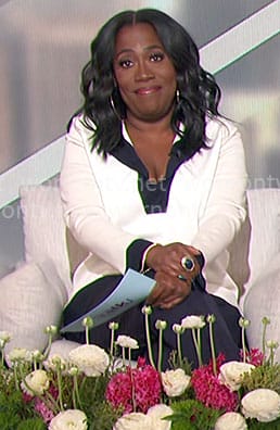 Sheryl’s white sweater with navy trim on The Talk