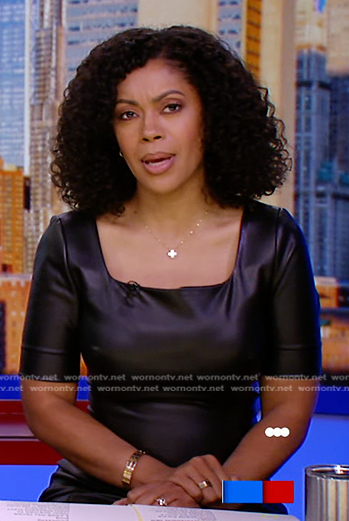 Shirleen Allicot’s black square neck leather dress on Good Morning America