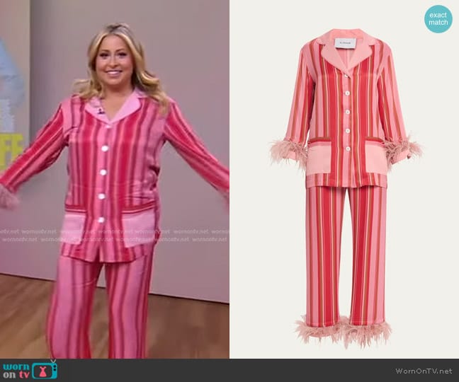 Sleeper Party Pajamas With Detachable Feathers worn by Becky Robinson on Good Morning America