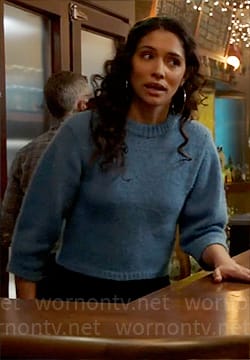 Stella’s blue cropped sweater on Chicago Fire