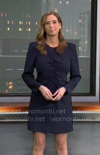 Stephanie Abrams’ navy ruched dress on CBS Mornings