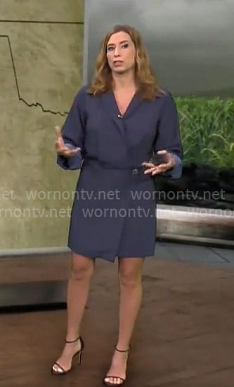 Stephanie Abrams’ navy wrap shirt dress on CBS Mornings