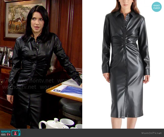Steve Madden McClain Faux Leather Shirt Dress worn by Steffy Forrester (Jacqueline MacInnes Wood) on The Bold and the Beautiful