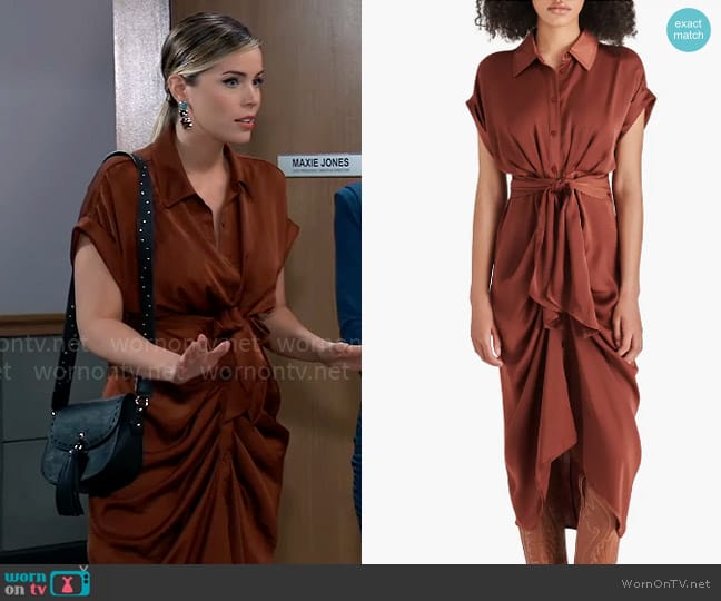Steve Madden Tori Tie Waist Midi Shirtdress in Cinnamon worn by Sasha Gilmore (Sofia Mattsson) on General Hospital
