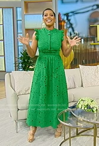 Tamron’s green lace dress on Tamron Hall Show
