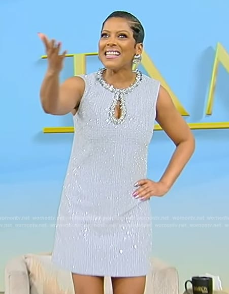Tamron’s blue sequin embellished mini dress on Tamron Hall Show