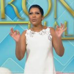 Tamron’s white lace trim mini dress on Tamron Hall Show