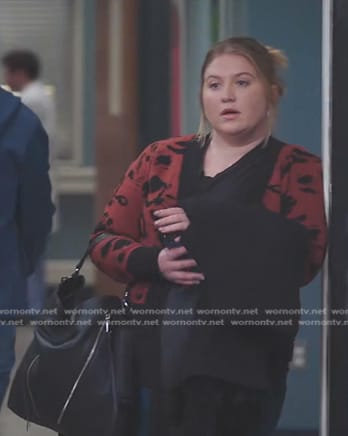 Taryn’s brown print cardigan on Greys Anatomy