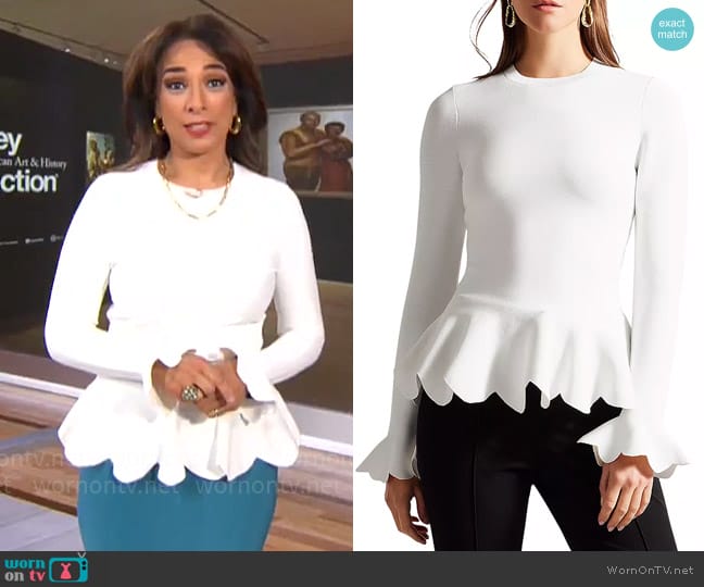 Ted Baker Lillyyy Top in White worn by Michelle Miller on CBS Mornings