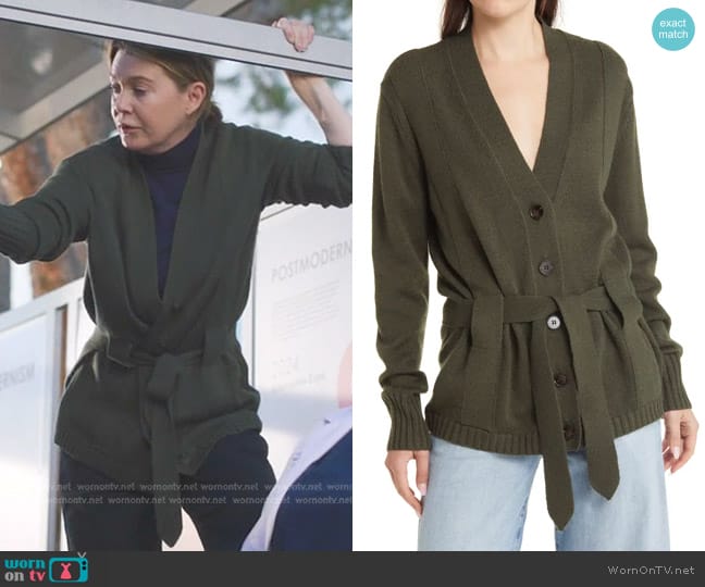 The Great The Wayward Tie Waist Wool Blend Cardigan worn by Meredith Grey (Ellen Pompeo) on Greys Anatomy