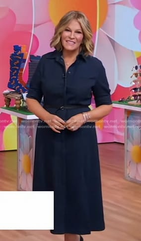 Tory Johnson’s navy belted shirtdress on Good Morning America