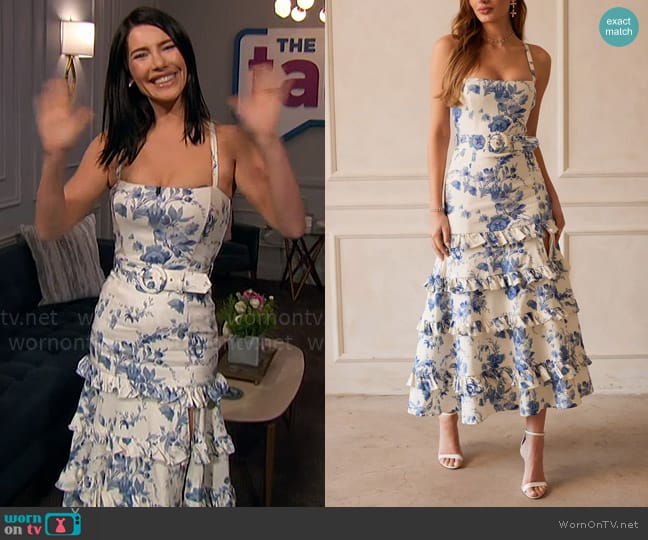 V Chapman Pia Dress in Provencal Blue worn by Jacqueline MacInnes Wood on The Talk