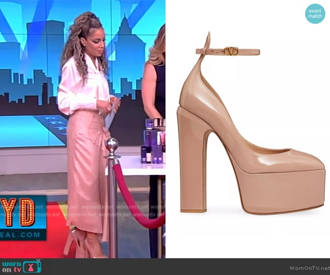 Valentino Garavani Tan-Go 155 patent-leather platform pumps worn by Sunny Hostin on The View