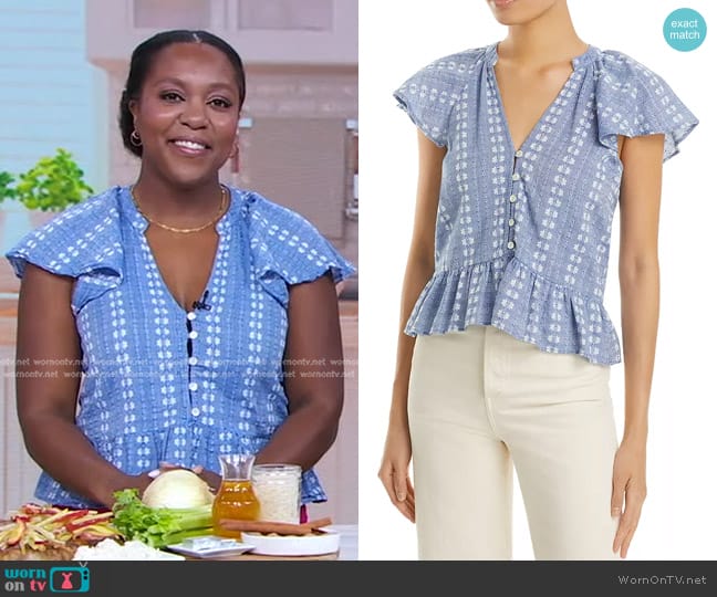 Veronica Beard Maple Cotton Embroidered Top worn by Maya Feller on Good Morning America