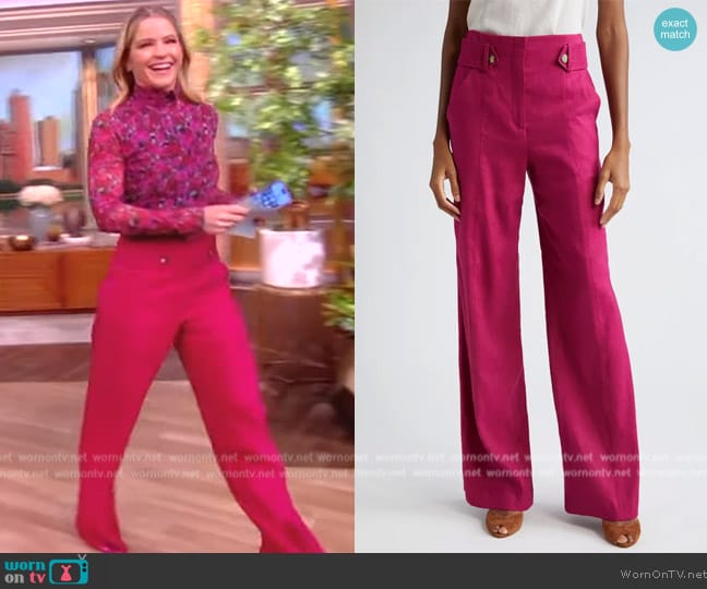 Veronica Beard Sunny Button Tab Linen Blend Wide Leg Pants worn by Sara Haines on The View
