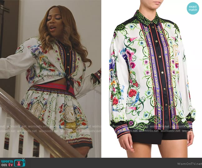 Versace Garden Baroque Print Shirt worn by Charrisse Jackson Jordan on The Real Housewives of Potomac