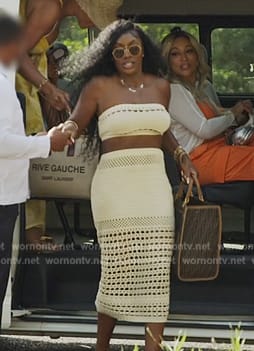 Wendy’s crochet knit crop top and skirt on The Real Housewives of Potomac
