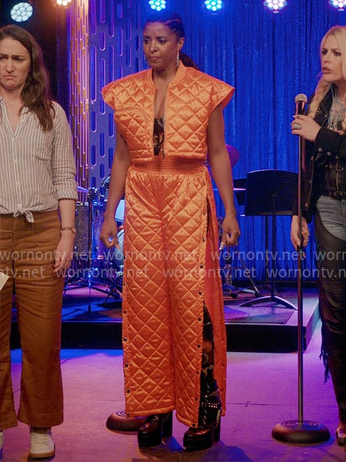 Wickie’s orange quilted vest and pants set on Girls5eva