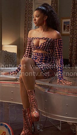 Wickie’s polka dot mesh dress with cutouts on Girls5eva